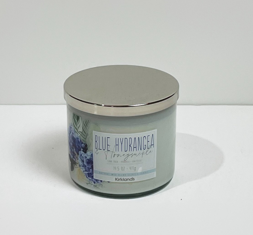 Kirkland's Blue Hydrangea & Honeysuckle 3 Wick Candle 14.5 oz